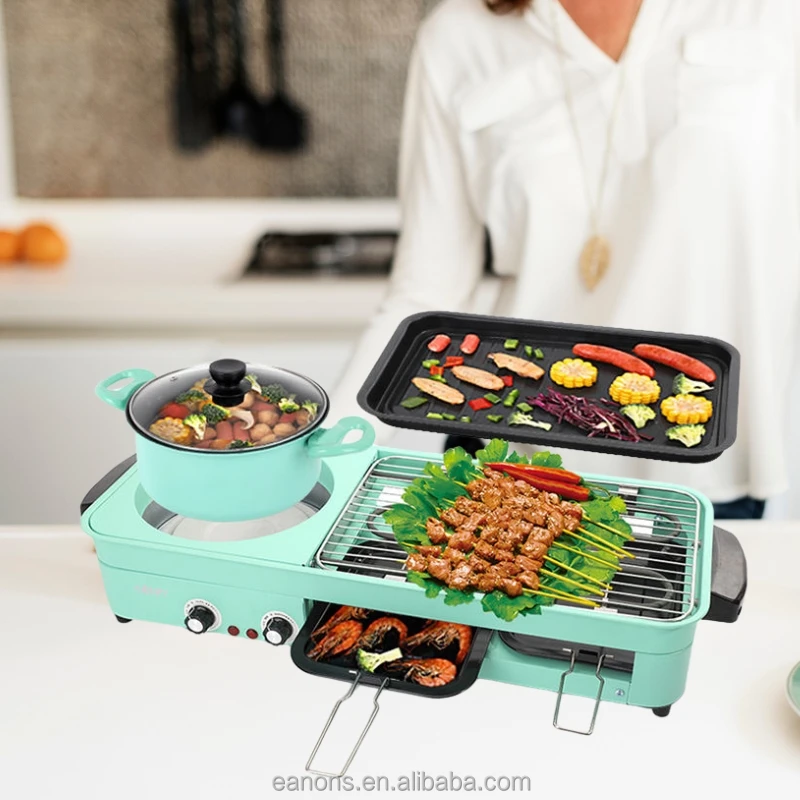 Multifunctional 2 in 1 Home Smokeless Hot Pot Electric Non-stick Grill Pan Hotpot Kebab Barbecue BBQ Grill for kitchen cooking