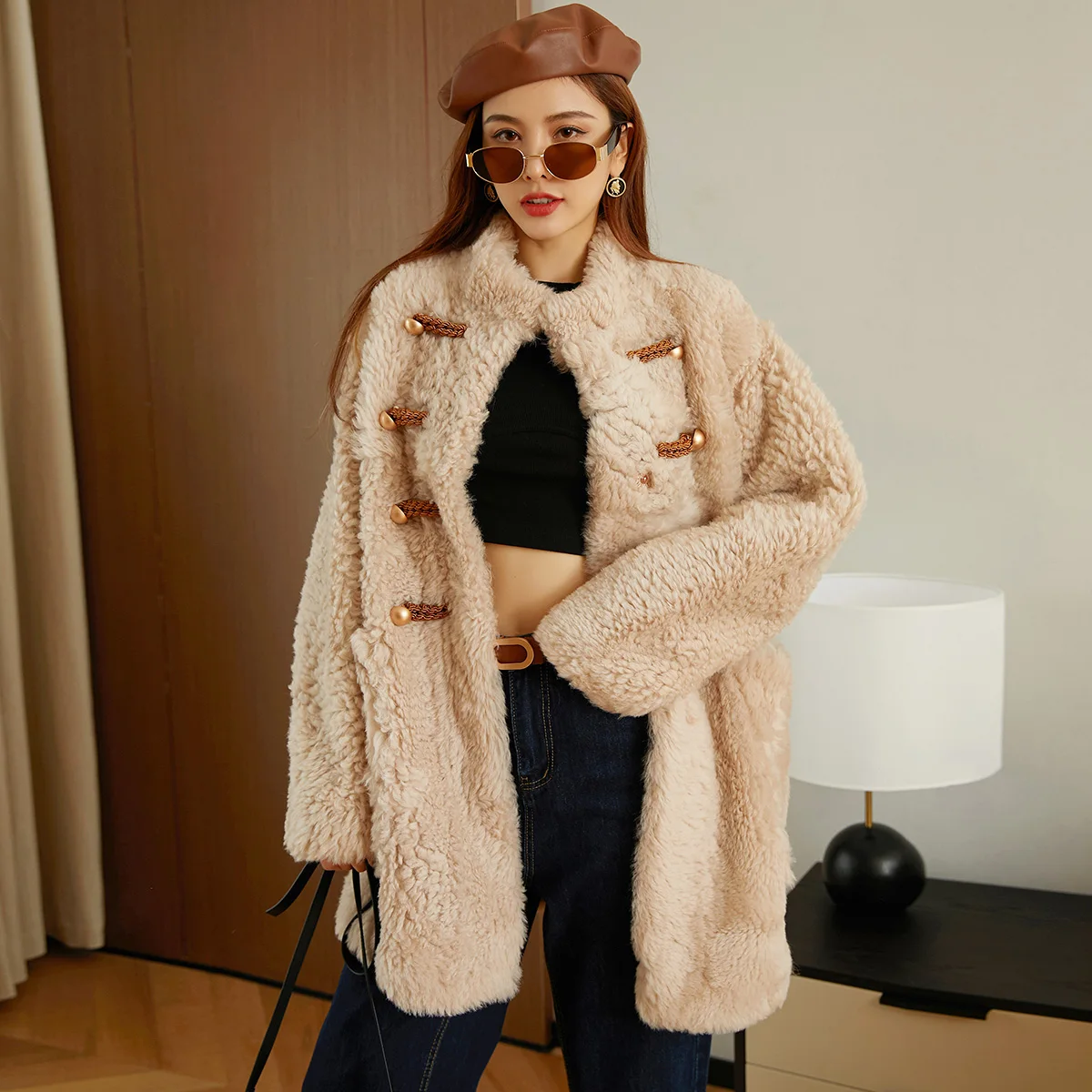 Winter Luxury Collar Girl Jacket Sheepskin Coat Women Winter Clothes 2022