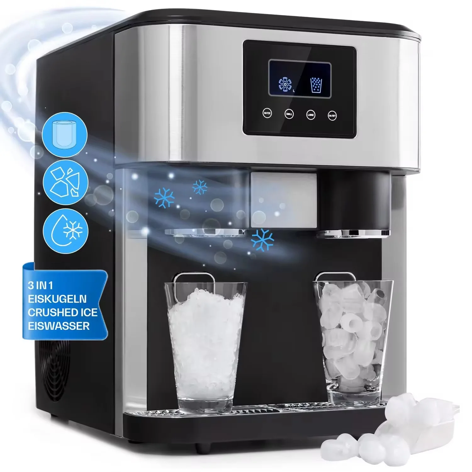 Multifunction Ice Cube Machine In Cubes With Bullet Crushed Ice And Cold Water LCD screen Touch Ice Maker