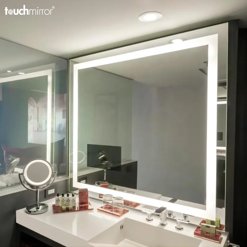 Finger-print proof Copper-free Wall Dimming Defogger Bath Mirrors Large Smart Bathroom Vanity Led Mirrors With Lights