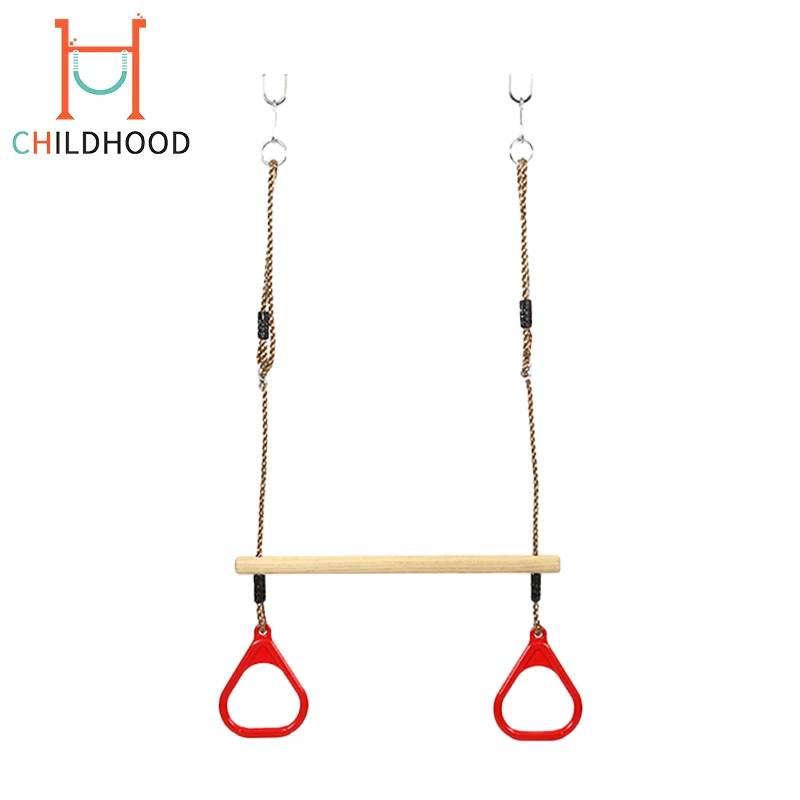 Safety Outdoor Children Trapeze Swing Bar Wooden Ring Swing