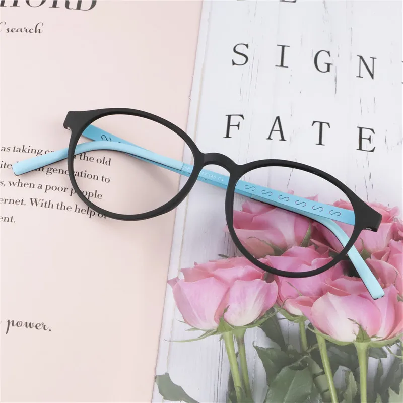  New retro round frame titanium light elastic paint texture
