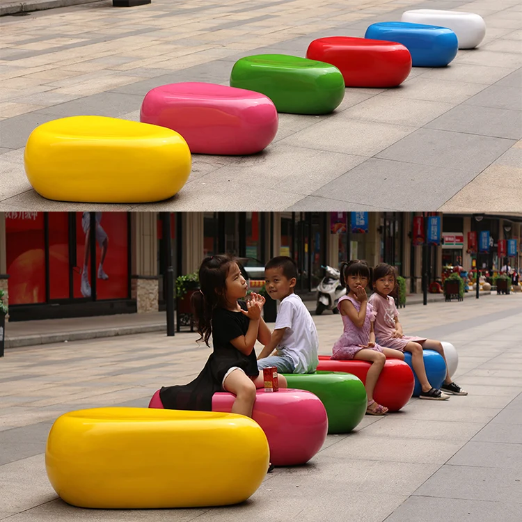 Y405 Artistic bench irregular stone pebble fiberglass art decor chair for school library square furniture Novel egg stool