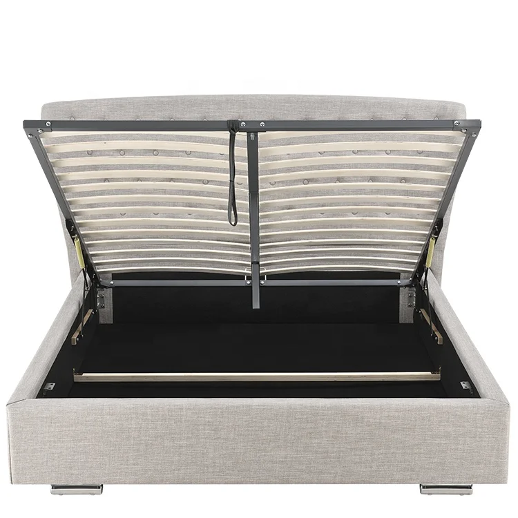 Willsoon furniture 1292G Wingback frame winged gray fabric bed with button european bed linen use