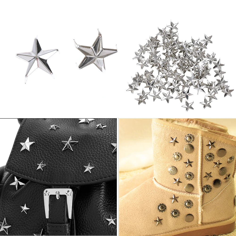 Metal Studs Rivets Silver Spikes Spots Nailhead Rock Punk Star for Garment Clothing Sewing Decoration Leather Craft DIY 15mm