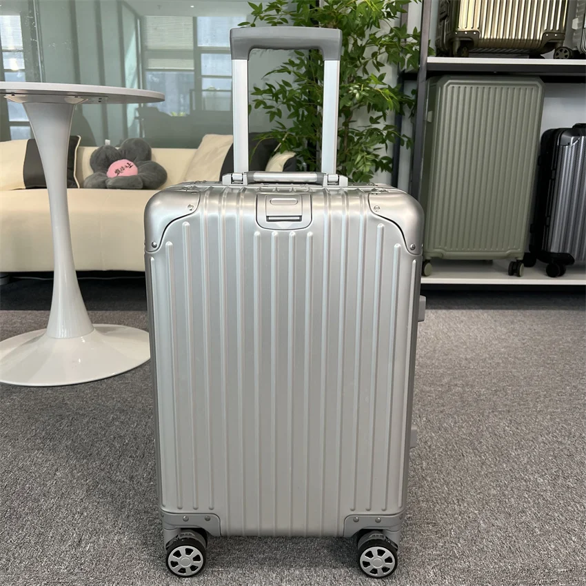 Original Pure aluminium luggage metallic trolley bags trolley travelling 20inch cabin suitcase carry on luggage case