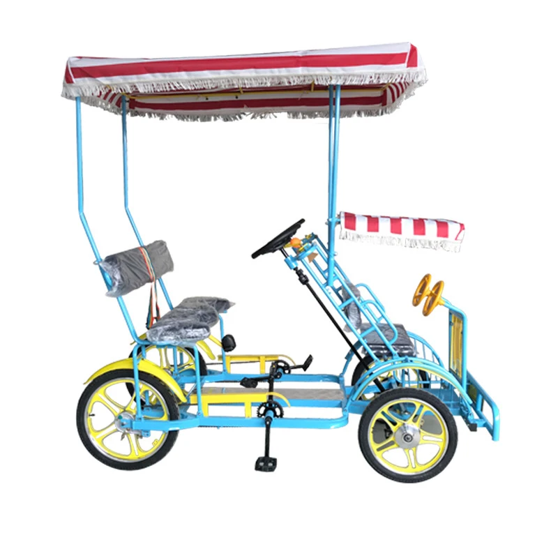 Entertainment 4 WHEEL YELLOW RED BLUE Steel Frame sightseeing tandem bicycle tourist and recreational vehicles adult tandem bike (1600379654415)