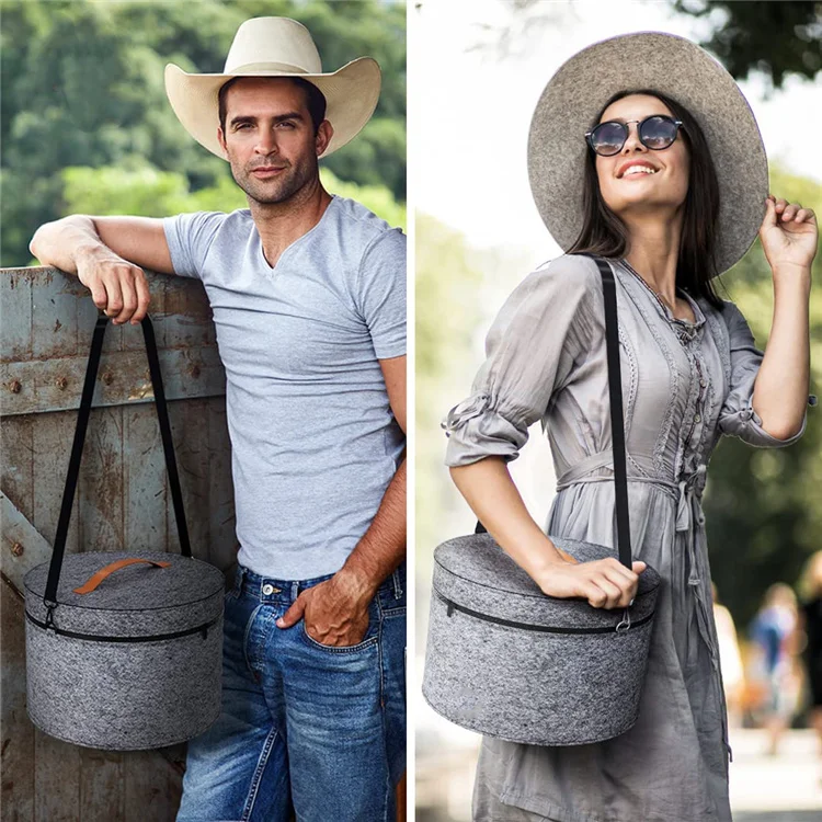 Large Round Felt Hat Box for Travel Foldable Cowboy Hat Case