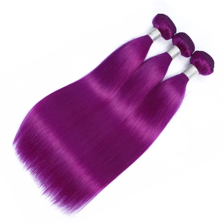 Indian Hair Bundles purple red colour 4*4 /Remy Straight Ombre Human Hair with Lace Closure Salon One Pack