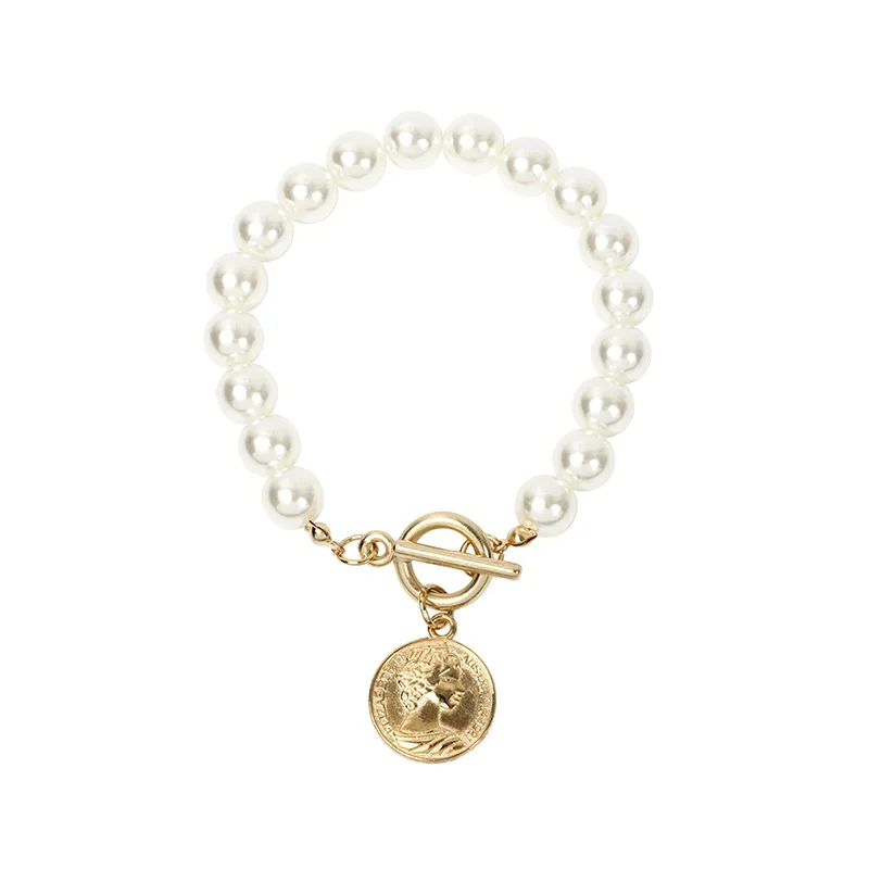 Vintage 18k Gold Plated Baroque Mother Of  Coin Pearl Beaded Chain Choker Necklace Bracelet Jewelry Women