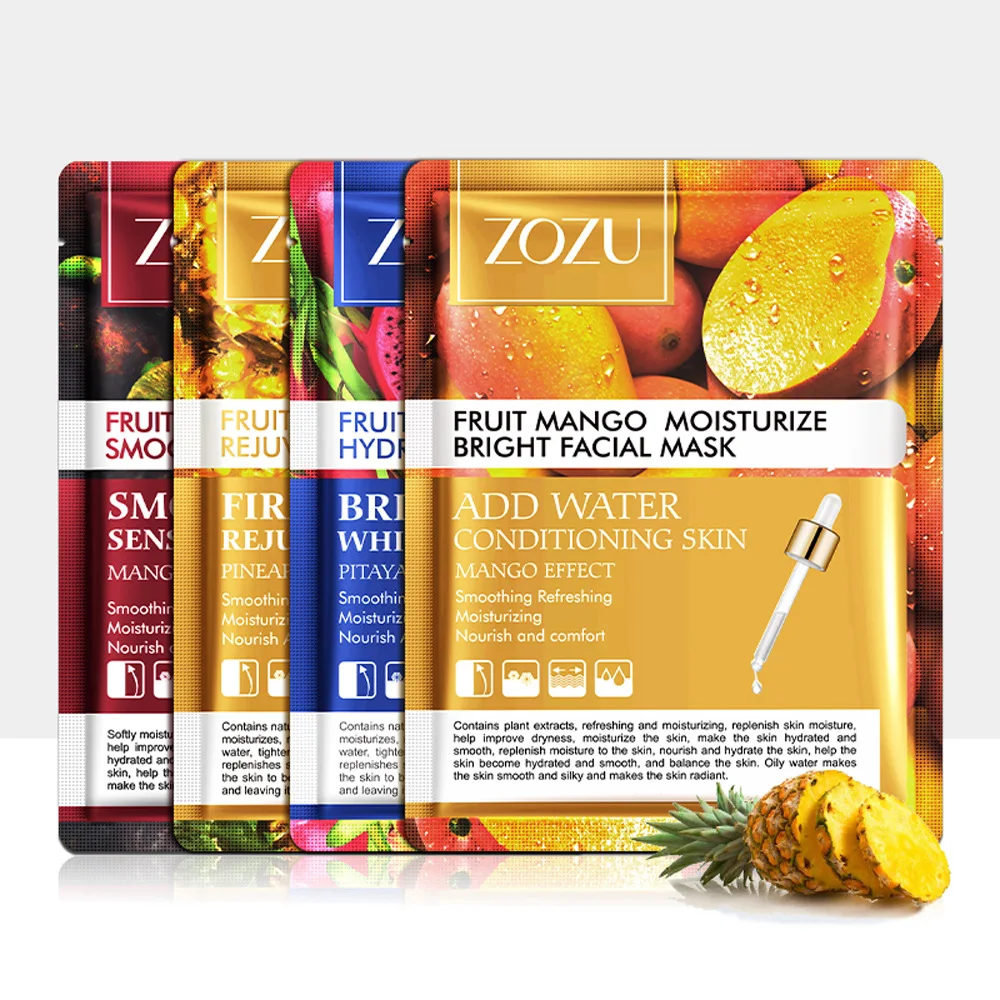ZOZU Private Label Mascarillasl Facial Fruit Extract Skin Care Moisturizing Tightness and Nourishing Facial Mask Cotton Sheet