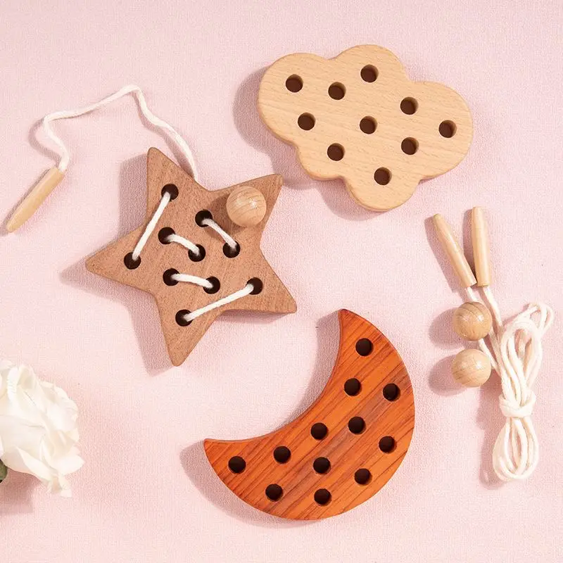 Montessori Wooden Early Childhood Education Thread Board For Infants and Children