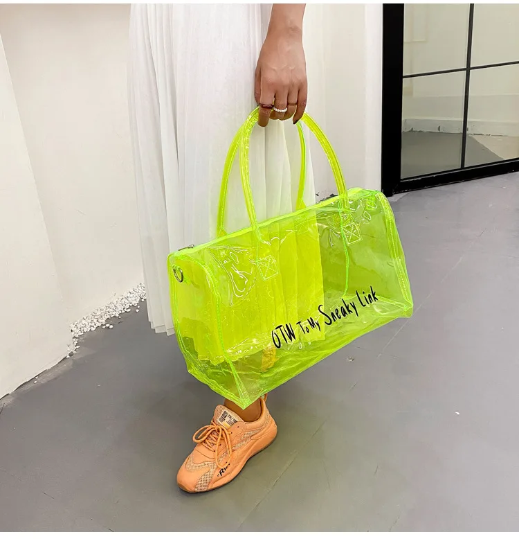Custom logo transparent colored PVC travel duffle bags spend the night tote bags clear