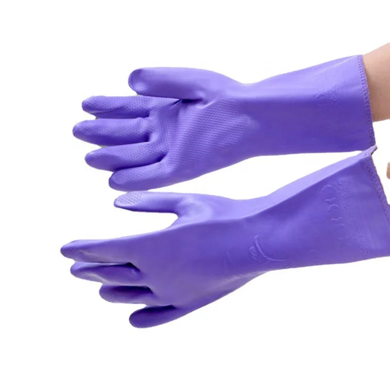 Waterproof Durable Fleece Housework Gloves Thickened Latex Rubber Purple Women Pvc Cleaning Gloves Rubber