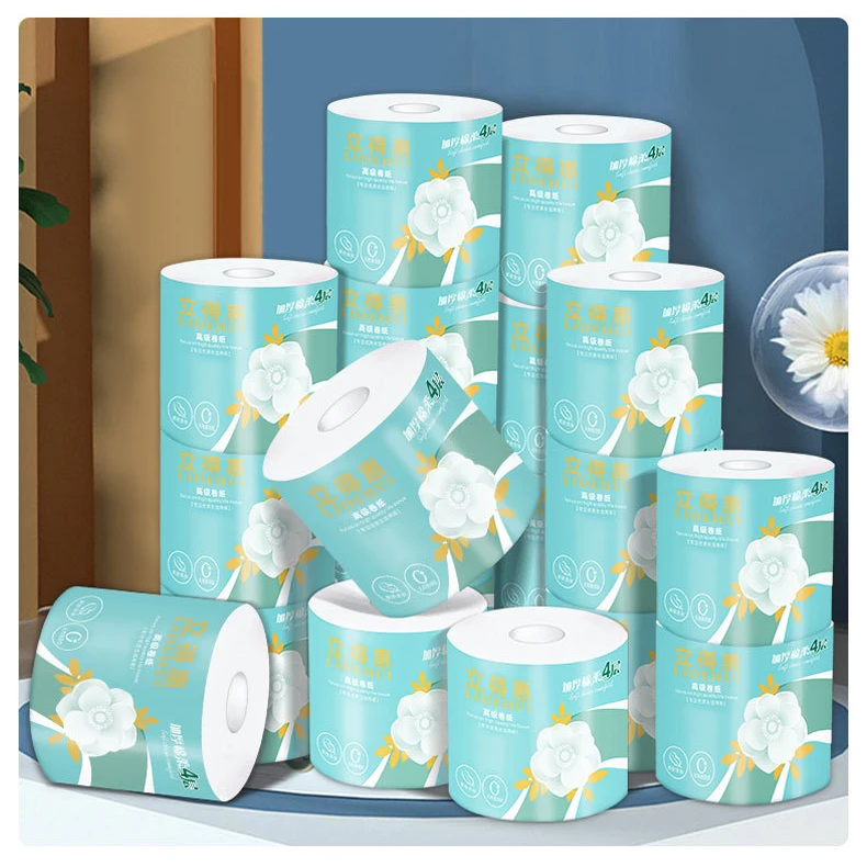 virgin wooden pulp toilet paper roll with customized plastic wrapping or paper label print in 1-4ply