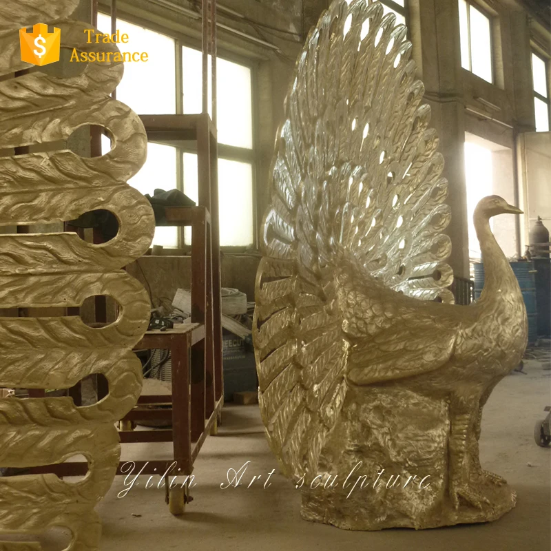 Garden Animal Bronze And Brass Peacock Carving Sculpture