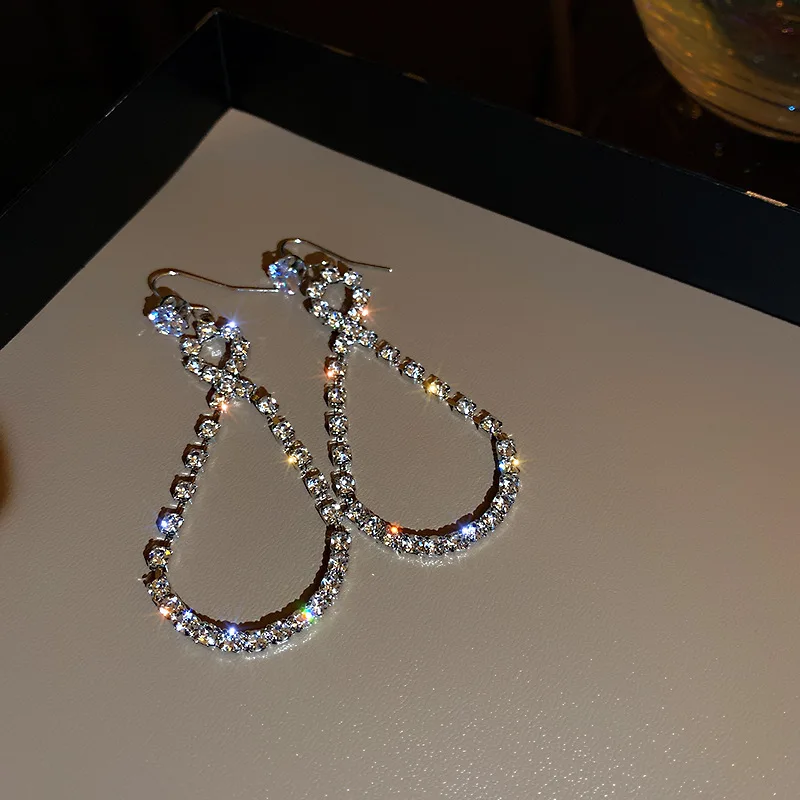 Jewelry Super flash earrings with diamond earhook long exaggerated net red temperament Fashion Earrings French Water