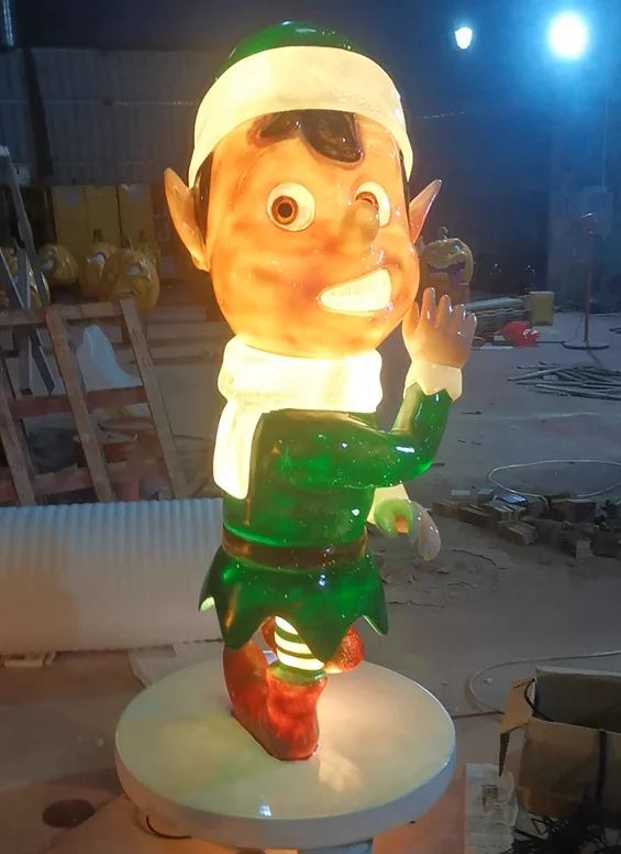 Commercial fiberglass giant large led outdoor Christmas lights life size reindeer candy cane elf display decorations