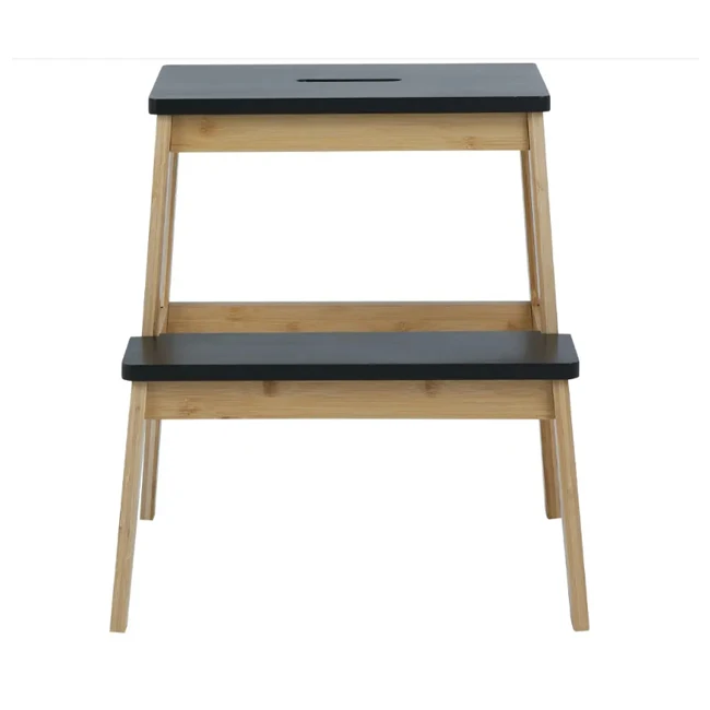 BSCI Factory Bamboo Step Stool 2 Practical Steps Home Bar Wooden Ladder for Kitchen Living Room Dining Bathroom Bedroom