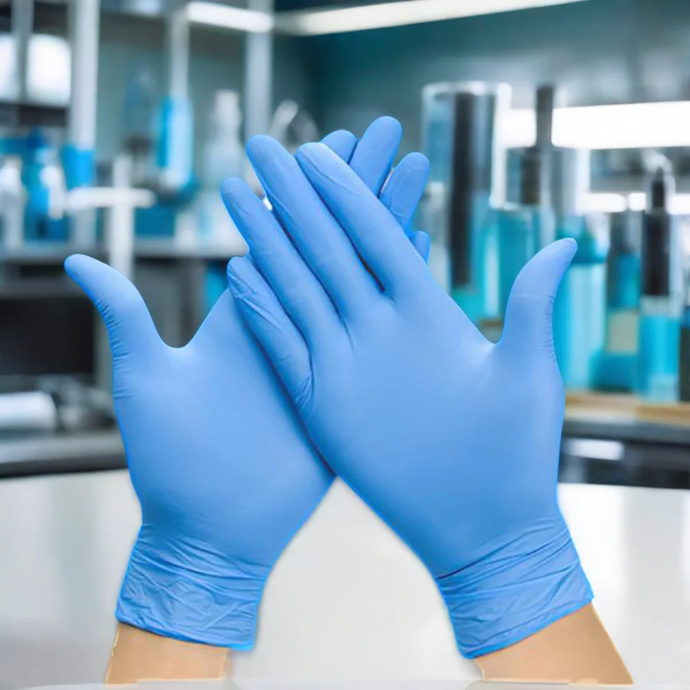 Hot Blue Disposable Nitrile Gloves Powder-Free Anti-Cut Touch screen Anti-Static Manufactured In Malaysia