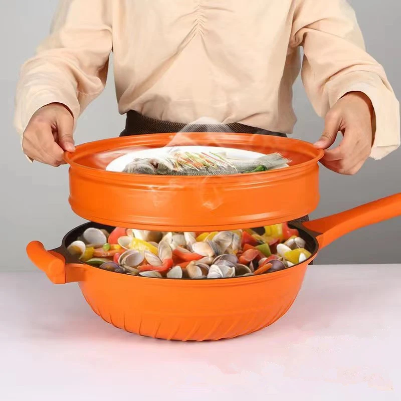 Dual-use cooking pot with titanium alloy micro pressure casting integrated pot nonstick pot