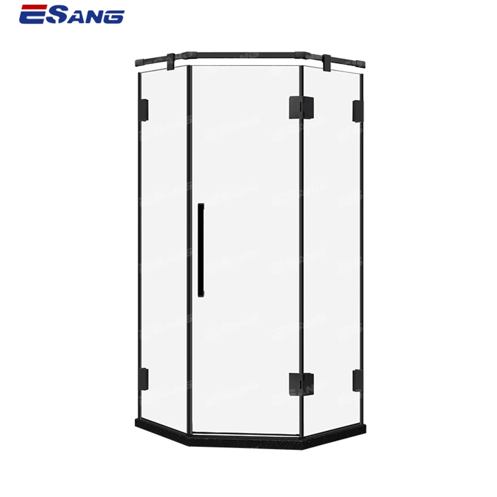 ESANG Black Frameless Tempered Glass Hinge Stainless Steel Shower Cabin Fittings Diamond Shower Rooms Enclosures