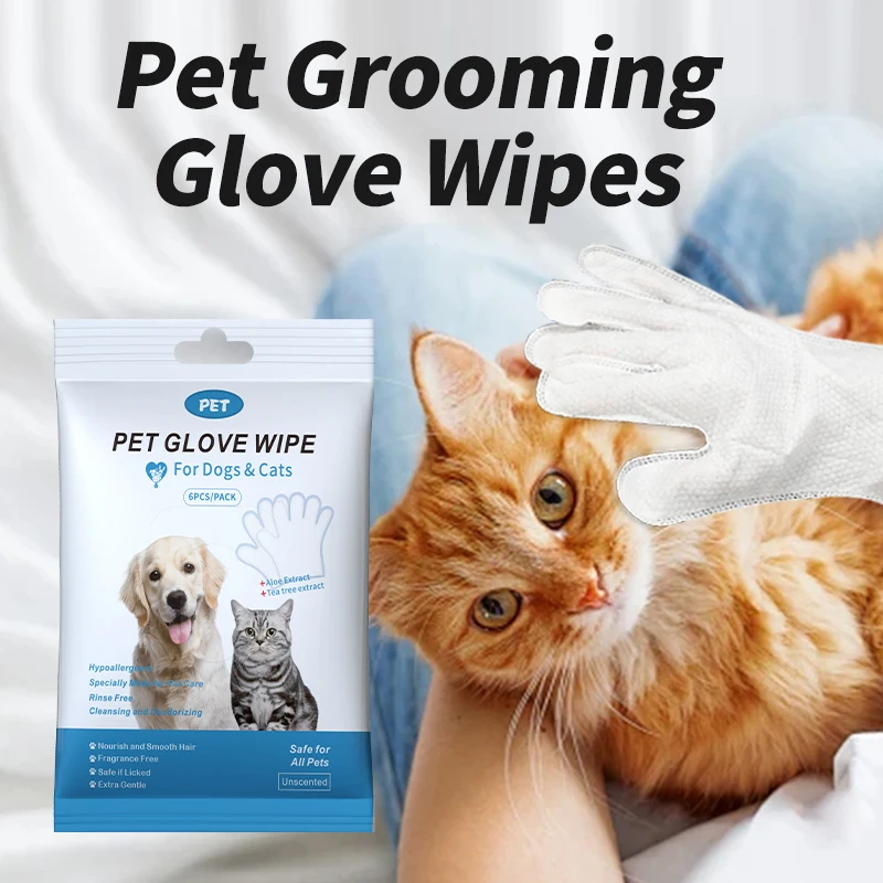 2024 Eco-Friendly Cleaning Gloves Pet Wipes Disposable Non-woven Fabric Cat Cleaning Gloves Dog Pet Gloves Wet Wipes