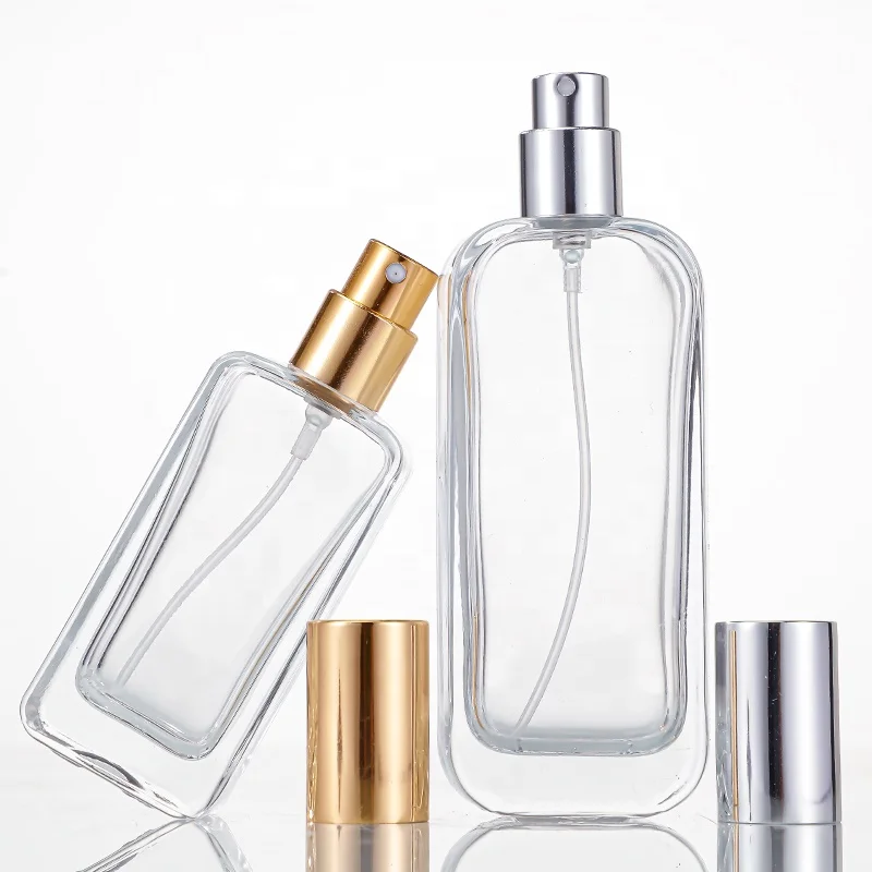 Empty luxury flat square spray perfume perfume bottle 30ml 50ml perfume glass bottle