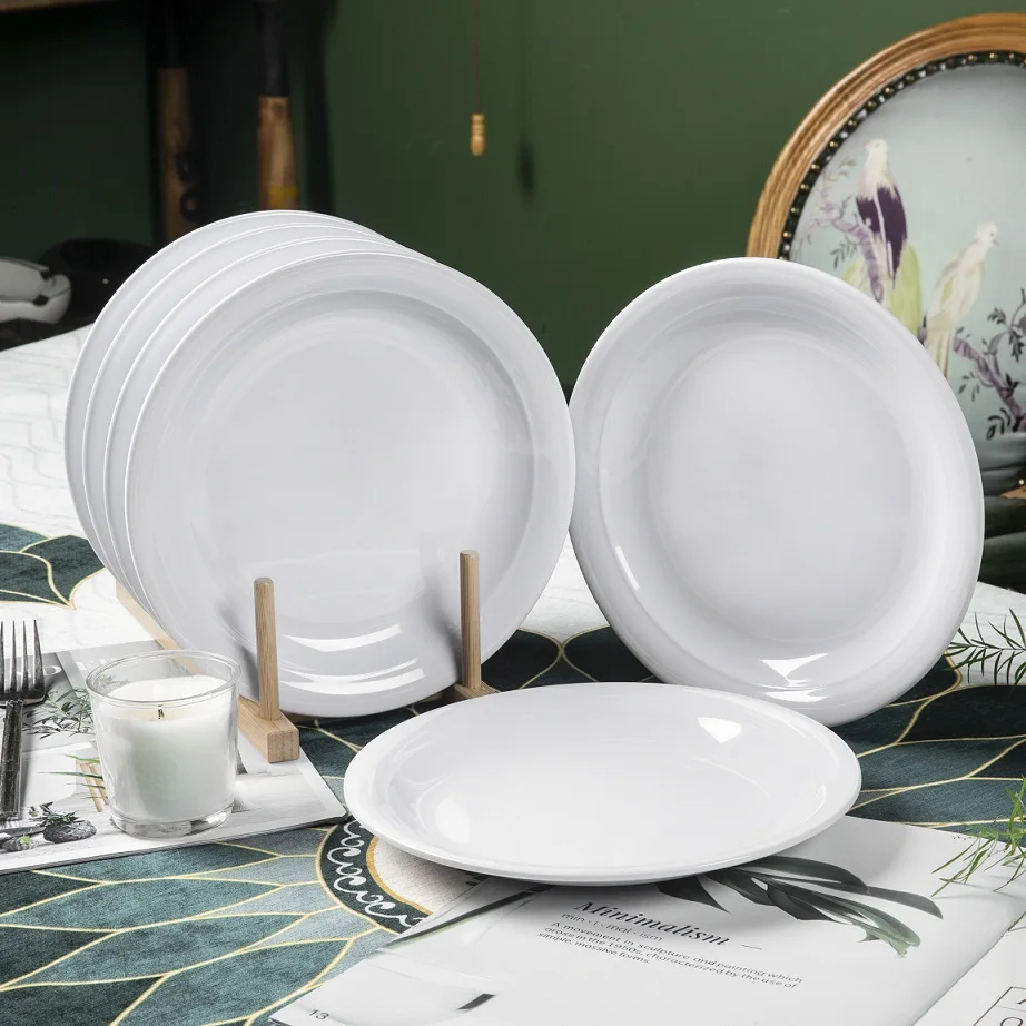 Wholesale Custom Dinnerware Unbreakable White Round Dishes Sets 100% Melamine Deep Soup Plates