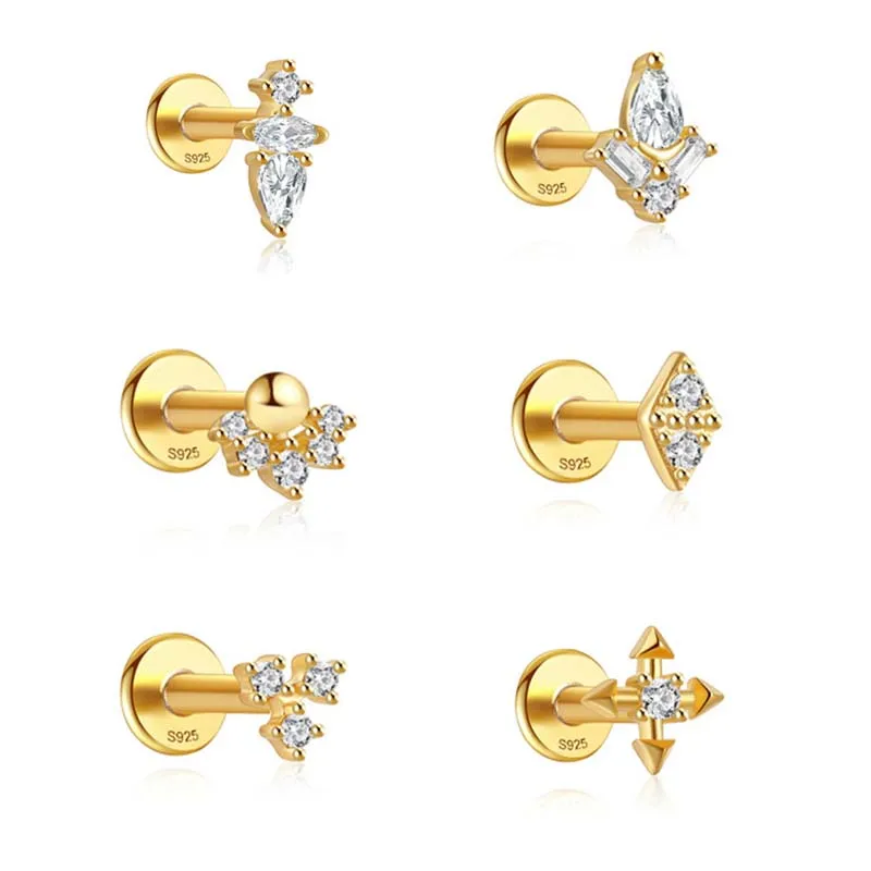 European American Popular Fashion Fine Piercing Jewelry 5A Zircon Stone 925 Sterling Silver Mini Stud Earrings For Women Girl