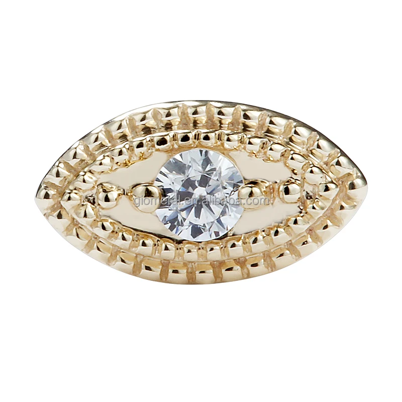 Giometal 14K Solid Gold Piercing Internally Threaded Gemmed Milgrain Olive Top Helix Tragus Conch Body Jewelry Wholesale