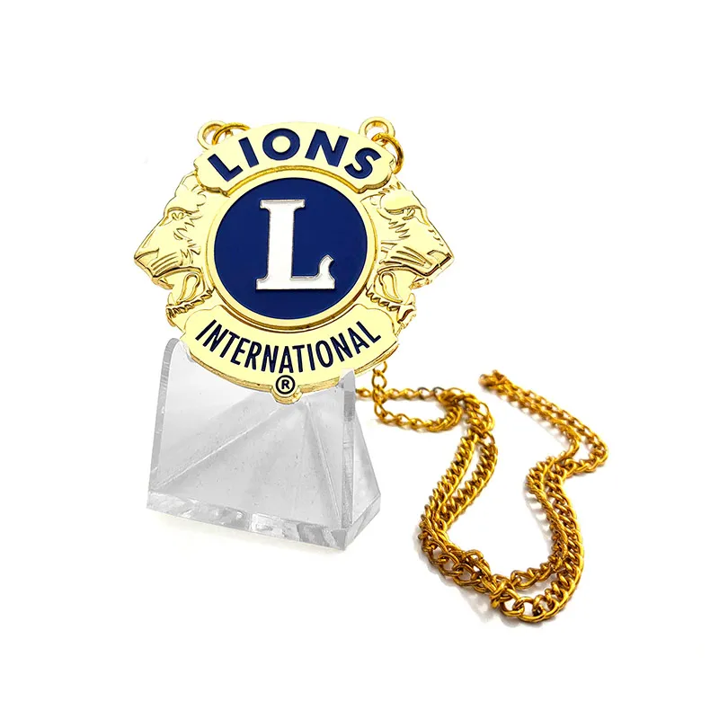 Lion Club Metal Badge Necklace Gold Souvenir Religious Europe Buddhism Painted Safety Pin Art & Collectible Custom Color 001