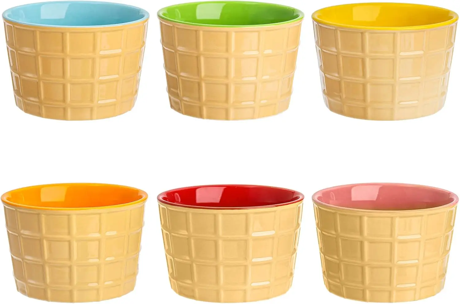 Set of 6 Ceramic Ice Cream Cups, 9 Oz Porcelain Dessert Bowl Reusable Sundae Cups, Mini Ice Cream Bowls for Pudding, Yogurt