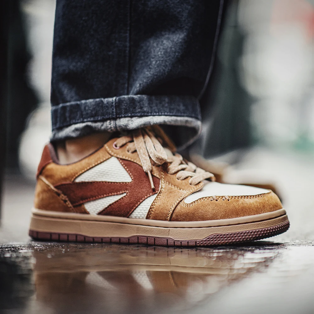 Maden Wholesale Men Shoes Vintage Workwear Color Block Breathable Thick Sole Height-Enhancing Sport Lace-Up Sneaker Spring Fall