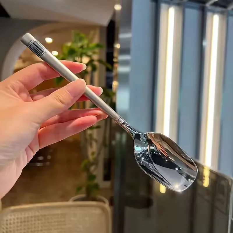 Creative Stainless Steel Lantern Spoon Household square Head Long Handle Stirring Dessert Wholesale