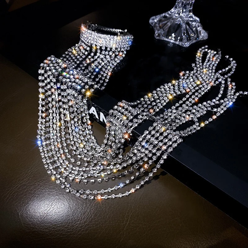 Блеск Полный горный хрусталь заколки для волос женщин Bijoux (украшения своими руками) с длинной бахромой украшением в виде кристаллов женские аксессуары свадьбы или торжественного случая ювелирные