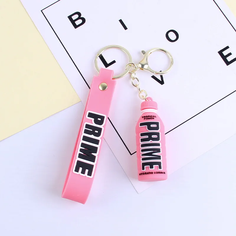 Fashion Prime Drink 3D Rubber Keychain Cute Bottle Key Chains For Men Women Ornament Car Bag Pendant Keyring Accessories Gift