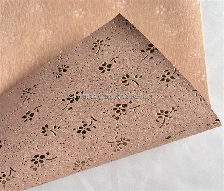 #6A118, PU Synthetic Leather Clover Stamping for Shoes Lining, Nonwoven Backing (PU Sinteticos, Cuero Sinteticos Para Forro)