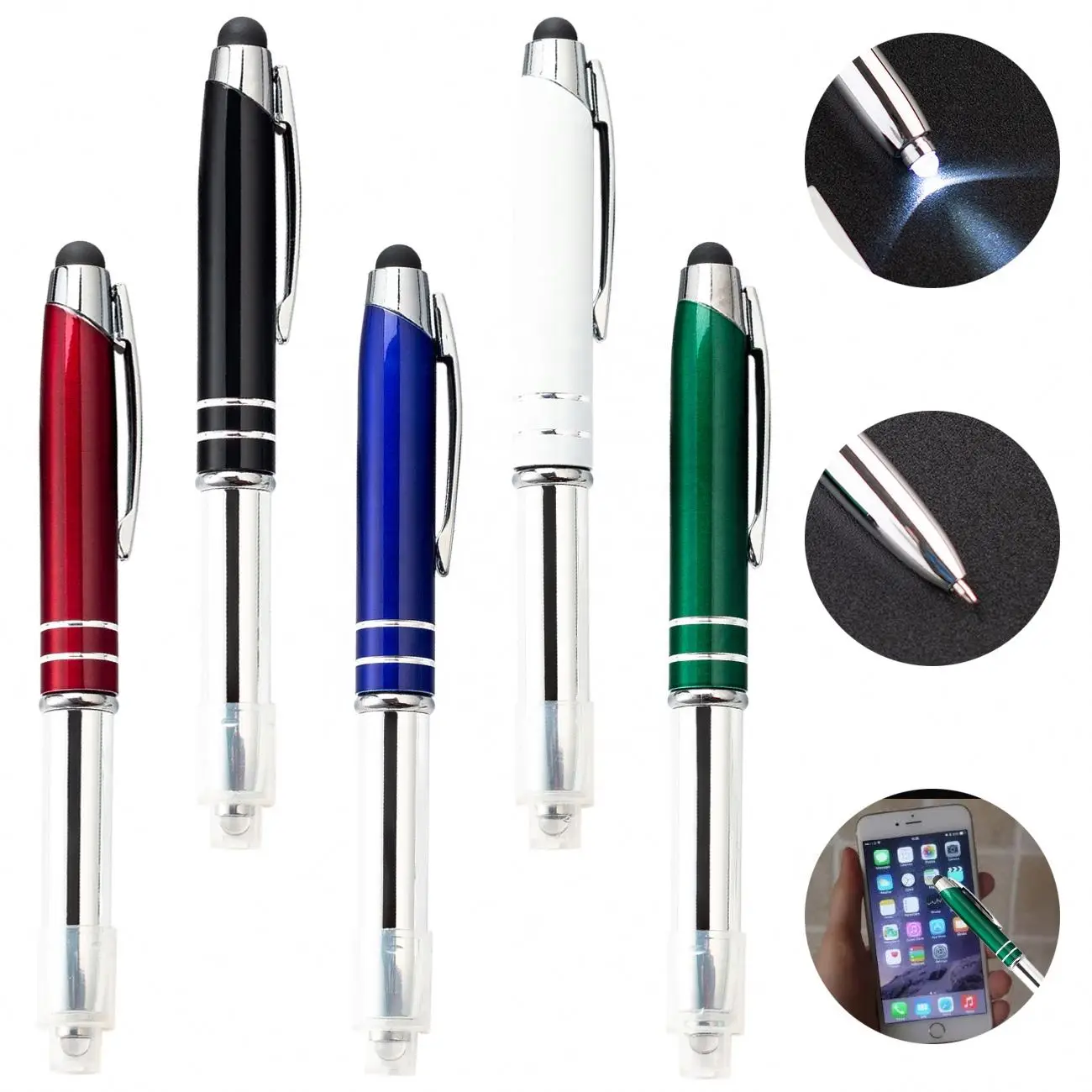 Хорошее качество, логотип на заказ, металлическая шариковая ручка, сенсорный экран, емкостная многофункциональная ручка со светодиодной подсветкой и стилусом