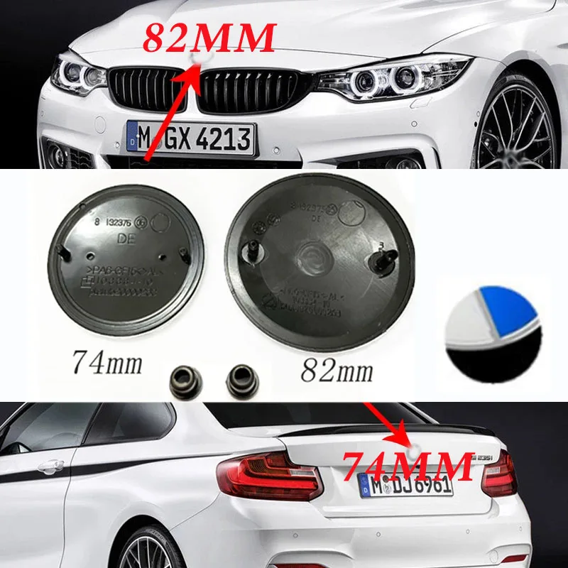 82mm blue Black Bonnet Hood Front 74mm Rear Trunk Logo Emblem Badge For Bmw E46 E60 E90 E39 E36 E30 F10 F30