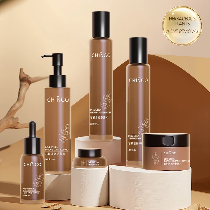 Private Label Natural vegan Acne Treatment Organic 6PCS Skincare Kit antiphlogosis antiallergic Aging Anti Acne Skin Care Set