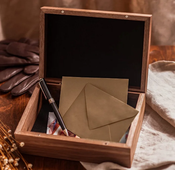Walnut Finish Decorative Small Square Brown keepsake Stash Wooden Storage Box with Hinged Magnetic Lid