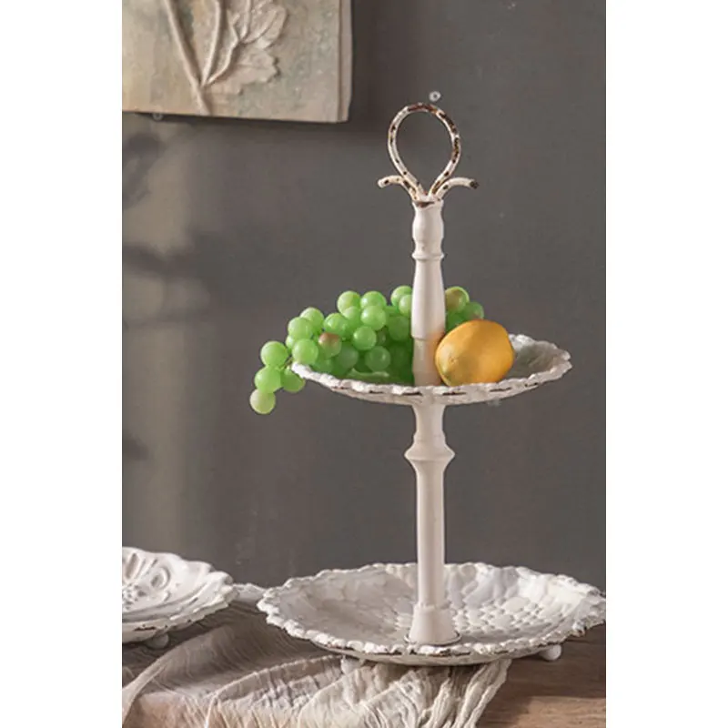 Tea Cake Display Stand Nordic White Serving Plates Fruit Dessert Tray French Style 2 Tier Wrought Iron for Wedding Party Round