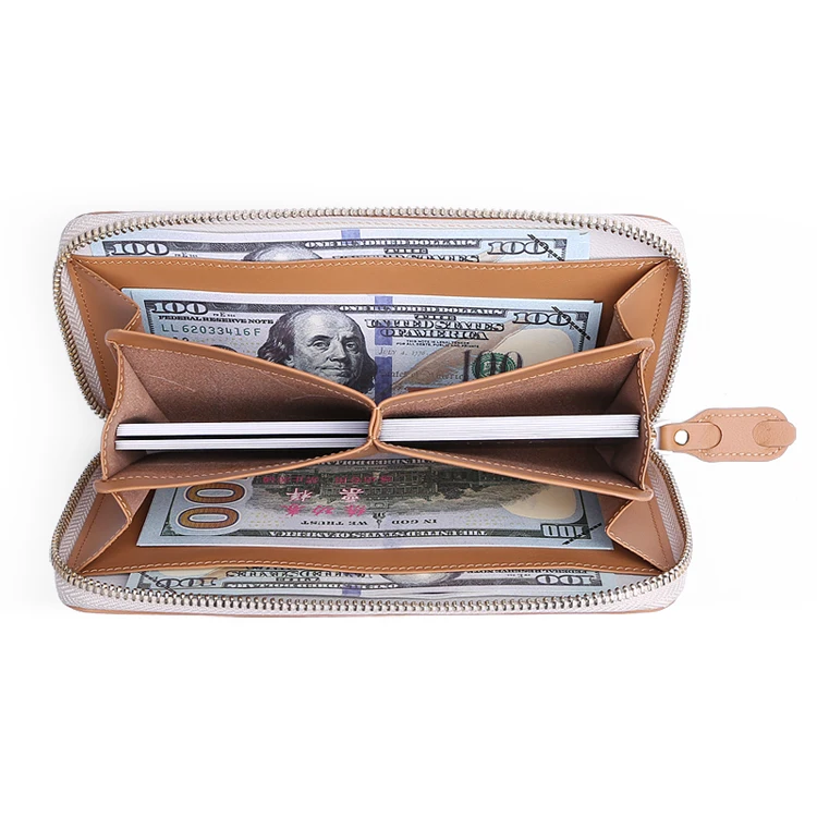 High quality Imported German Car cover leather large capacity long zip wallet  card wallet coin pouch