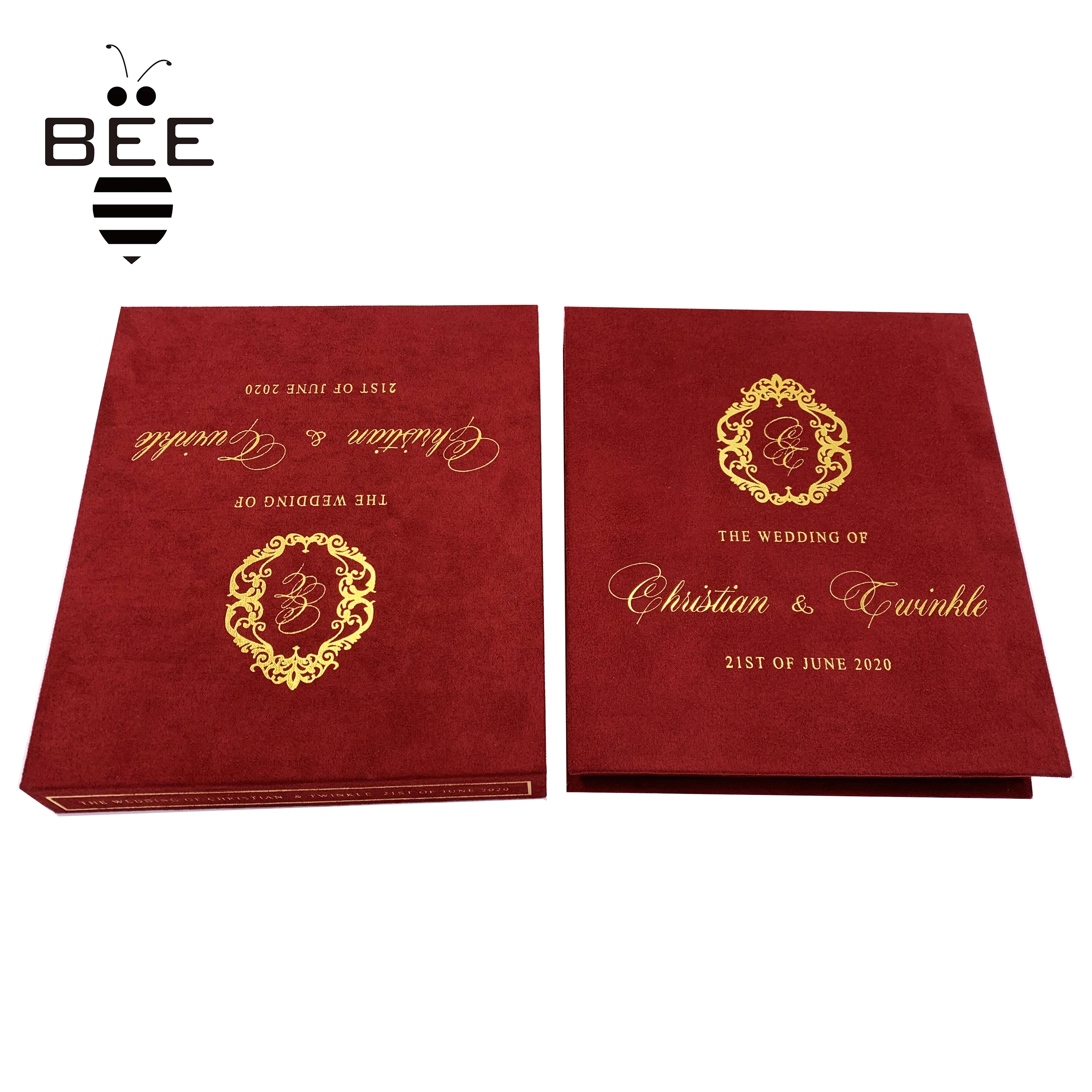 Invitation card packing red box cardboard luxury packaging boxes with paper velvet insert for wedding invitation