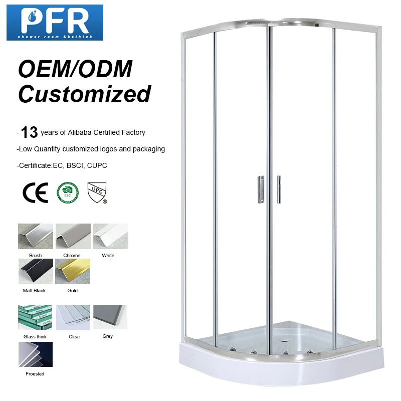 Modern 6mm Tempered Glass Sliding Shower Cabin with Stainless Frame Waterproof   for Home or Hotel Use