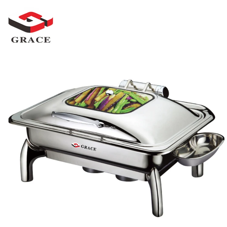 Commercial 11L Round Chafing Dish Round S/S CHAFING Dish W/ Glass Lid and Lid HOLDER. Stainless Steel Carton Case CN;GUA Silver
