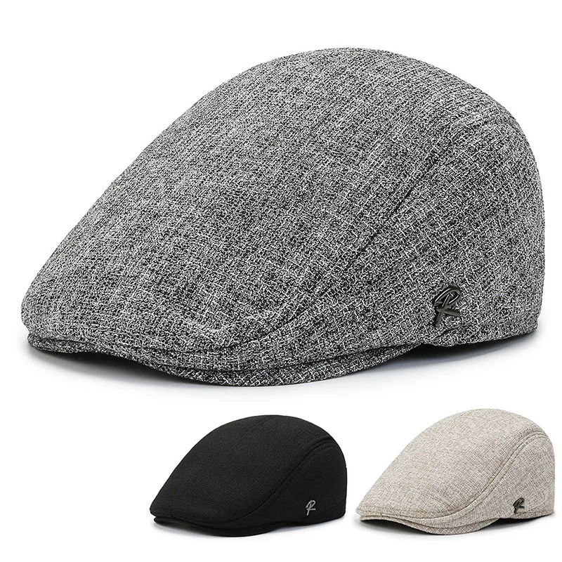 High Quality Cotton Canvas Embroidery Beret Men Casual Peaked Berets Hat