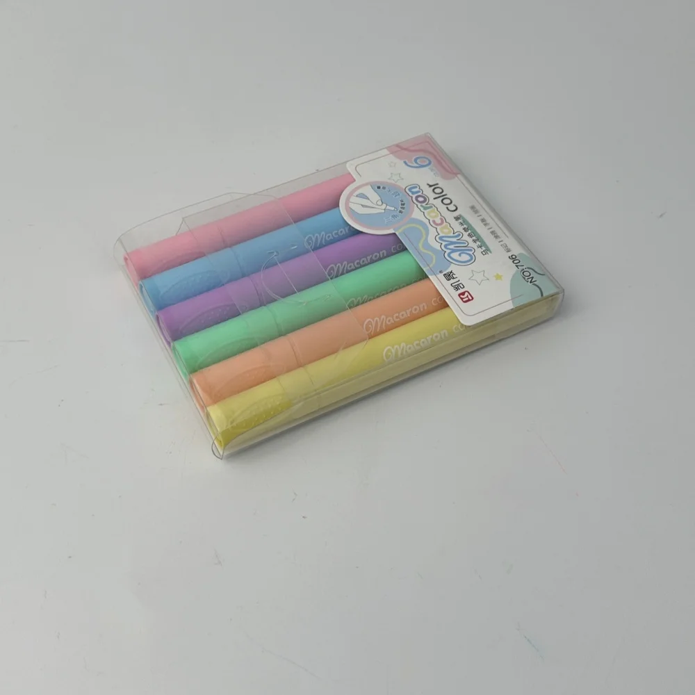 Customizable Macaron Colored Highlighter Chisel Tip Triangle Pen Holder Large Capacity Quick Dry Marker Pen 6-color set