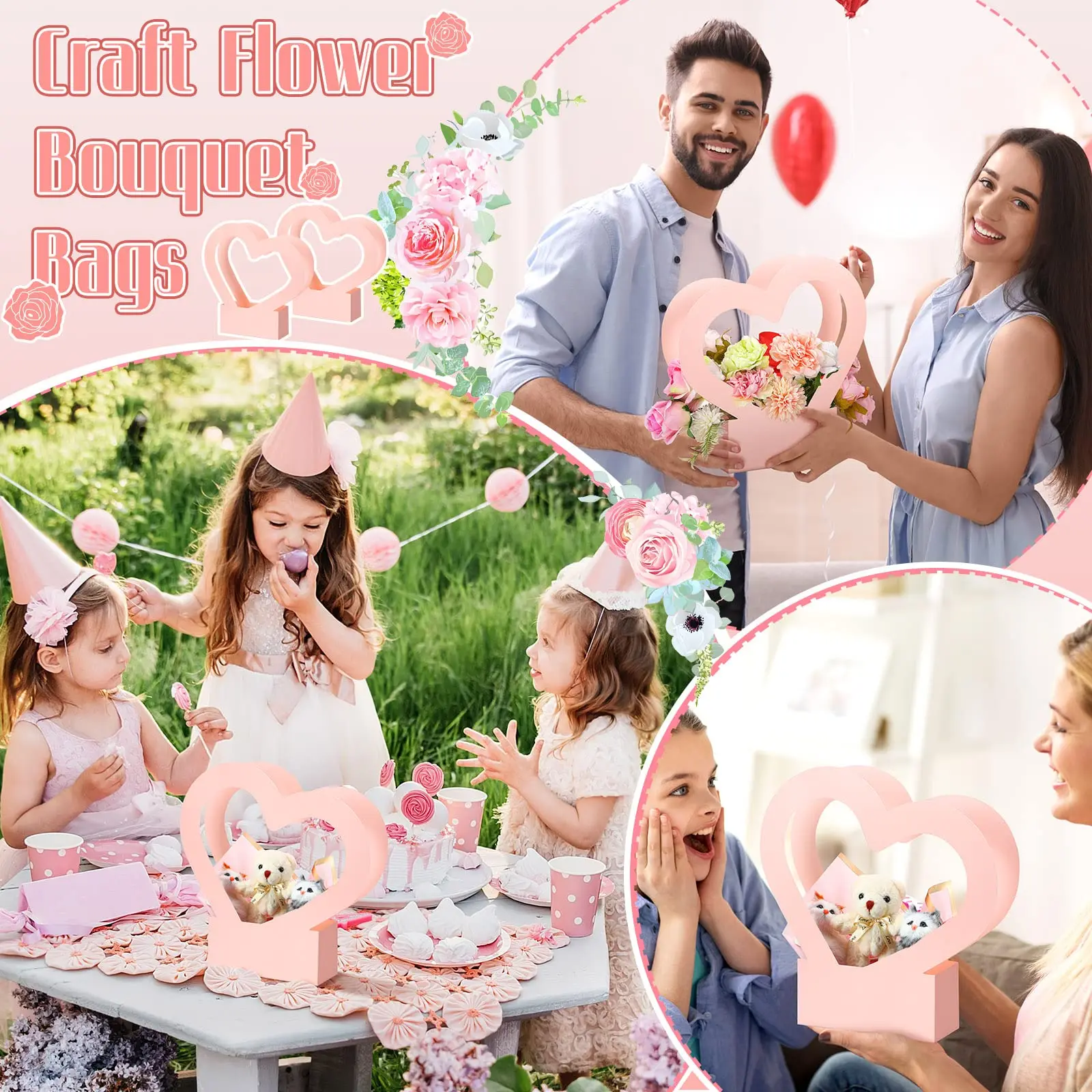 High Quality Heart-Shaped Tote Gift Flower Paper Customized Arrangement Packaging Box for Roses Plant Bouquets